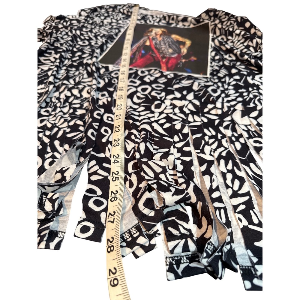 Aerosmith Steven Tyler Fringe Top Black White Cut Sleeve Rock Band XL Ladies - Picture 5 of 8
